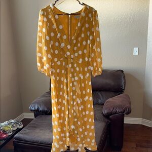 Danny & Nicole Mustard Polka Dot Midi Dress